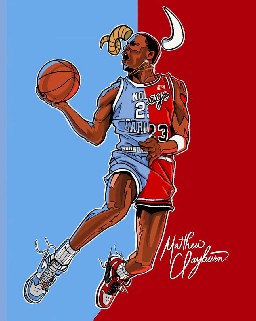 Michael Jordan Dual Team Illustration: UNC Tar Heels and Chicago Bulls Split Design HD phone wallpaper
