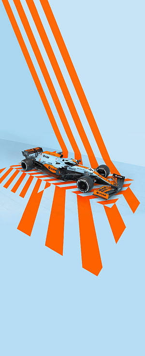 McLaren Formula 1 Car with Gulf Livery on Orange Geometric Background HD phone wallpaper