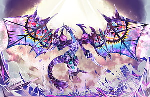 Dark Requiem Xyz Dragon from Yu-Gi-Oh! ARC-V with stained glass wings and cosmic energy HD wallpaper
