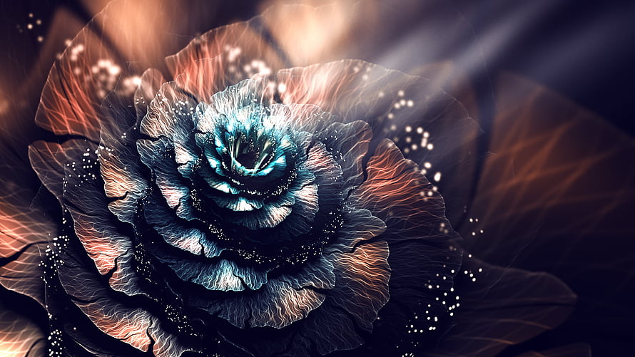 Glowing Fractal Flower with Iridescent Petals and Ethereal Light Rays HD wallpaper