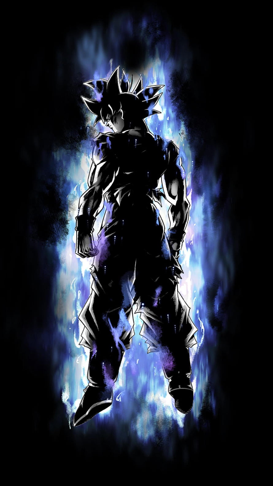 Goku Ultra Instinct Silhouette with Blue Aura in Dragon Ball Legends HD phone wallpaper