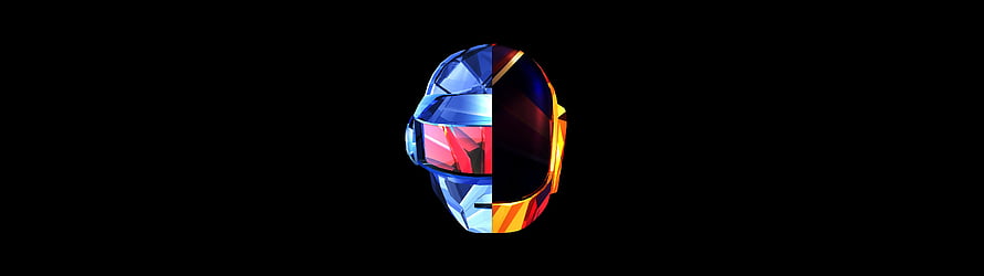 Low Poly Geometric Helmet with Split Blue and Orange Color Scheme on Black Background HD wallpaper
