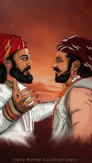 Shivaji Maharaj and Shambhu Raje in a Warm Embrace at Sunset HD phone wallpaper