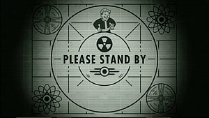 Fallout Please Stand By Retro Television Test Pattern with Vault Boy and Atomic Symbols HD wallpaper