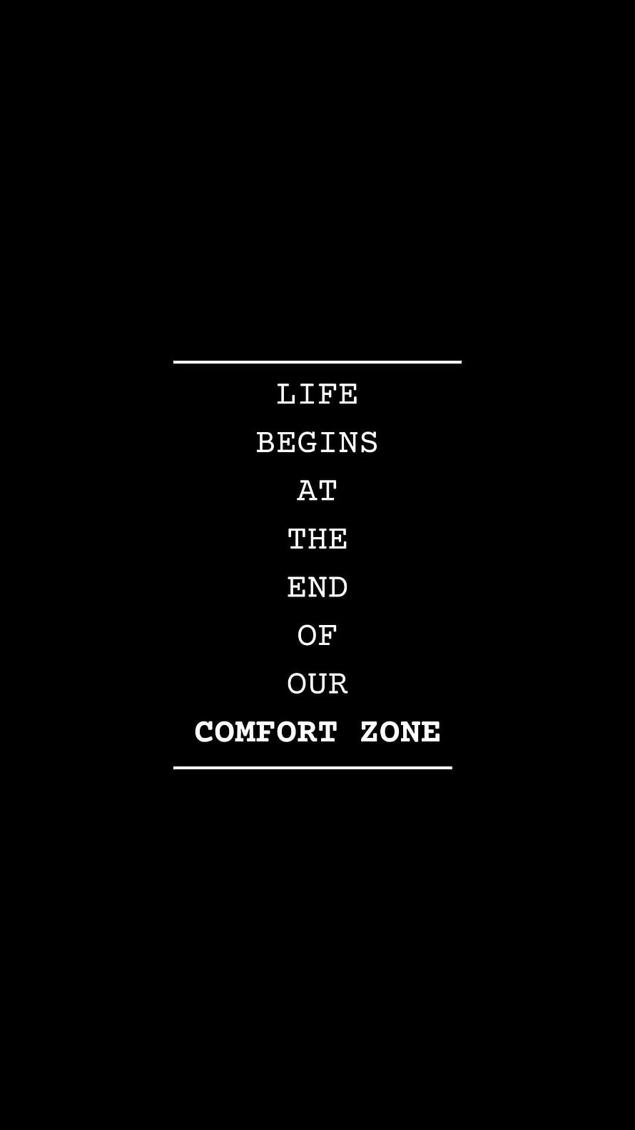 Minimalist Black Background with White Inspirational Quote About Leaving Your Comfort Zone HD phone wallpaper