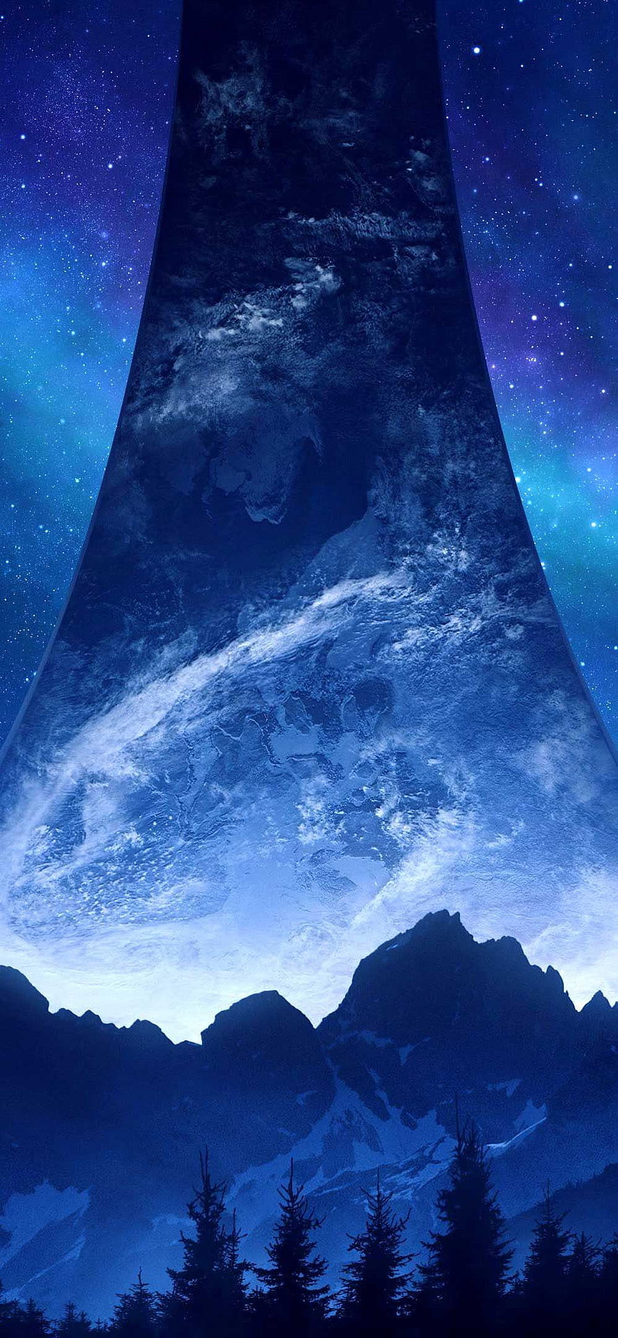 Halo Infinite Into The Night Digital Artwork Featuring a Massive Monolith and Starry Night Sky HD phone wallpaper