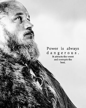 Ragnar Lothbrok in Black and White with Viking Power Quote HD phone wallpaper