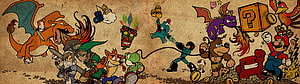Retro Video Game Crossover Illustration Featuring Mario, Mega Man, and Classic Characters HD wallpaper