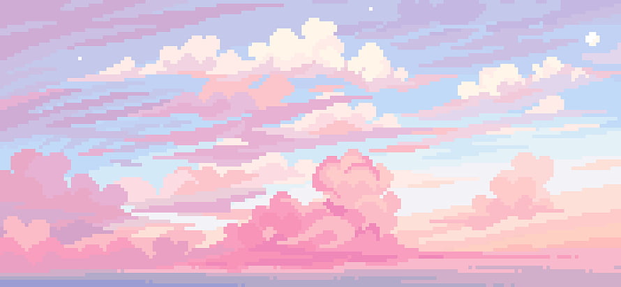Pastel Pixel Art Clouds and Sky Landscape with Soft Pink and Blue Tones HD wallpaper