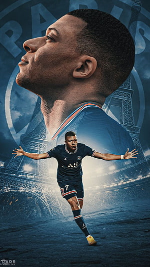 Kylian Mbappe Paris Saint-Germain Stadium Portrait With Eiffel Tower Background HD phone wallpaper