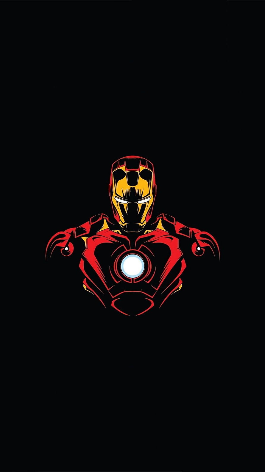 Minimalist Iron Man Vector Illustration with Glowing Arc Reactor on Black Background HD phone wallpaper