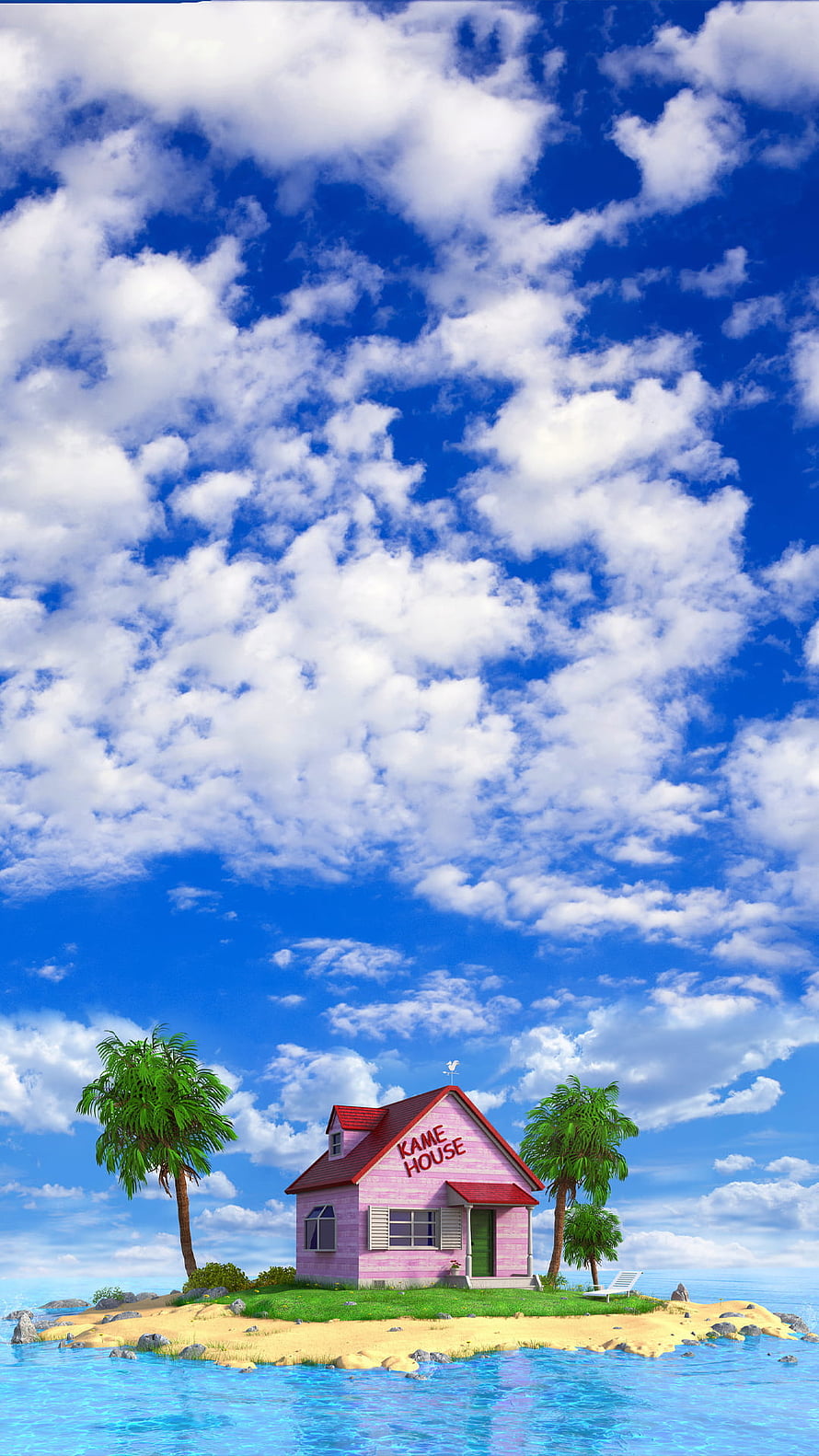 Kame House on a Tropical Island Under a Bright Blue Sky HD phone wallpaper
