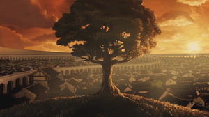 Avatar The Last Airbender Village Landscape at Sunset with Ancient Tree HD wallpaper