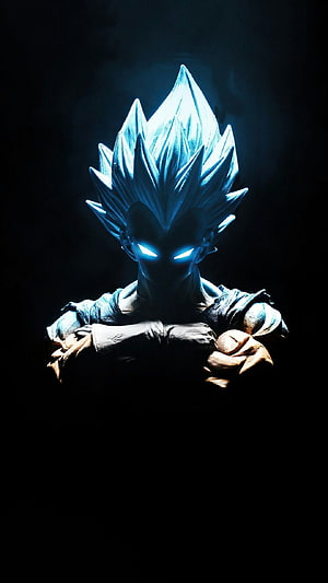 Goku Ultra Instinct Dark Portrait with Glowing Blue Eyes and Spiky Hair HD phone wallpaper