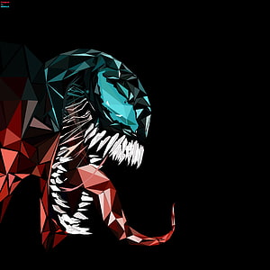 Venom Low Poly Geometric Symbiote Portrait with Cyan Eyes and Sharp Teeth HD phone wallpaper