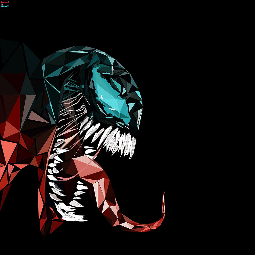 Venom Low Poly Geometric Symbiote Portrait with Cyan Eyes and Sharp Teeth HD phone wallpaper