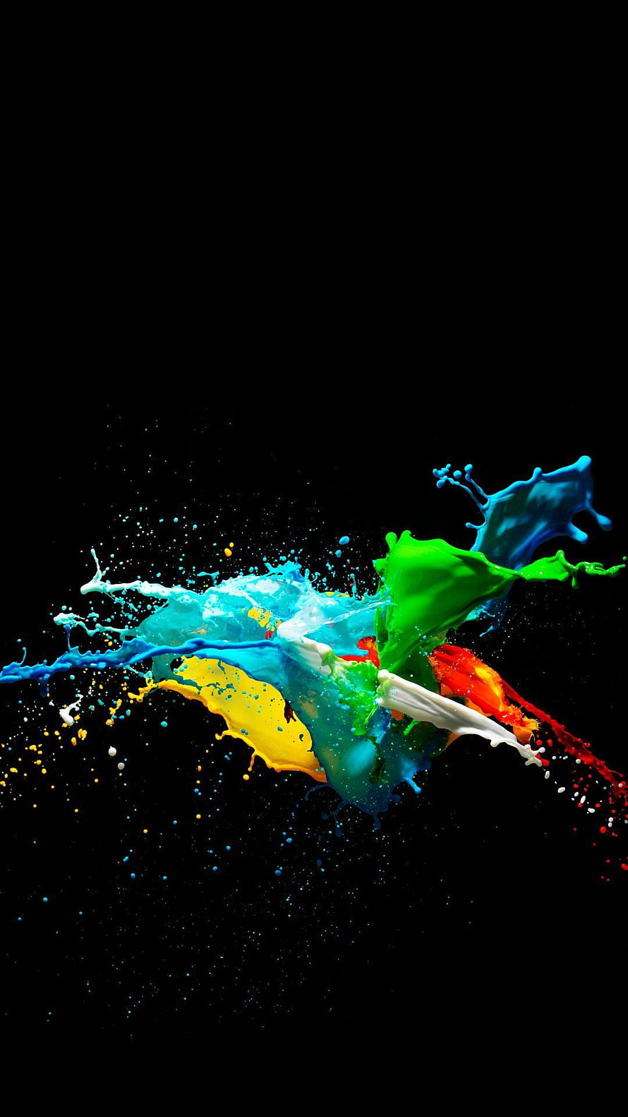 Vibrant Multicolored Paint Splash Explosion on Black Background HD phone wallpaper