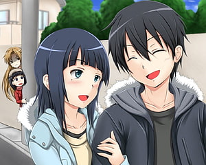 Sword Art Online Anime Couple Walking Together in Winter Coats HD wallpaper