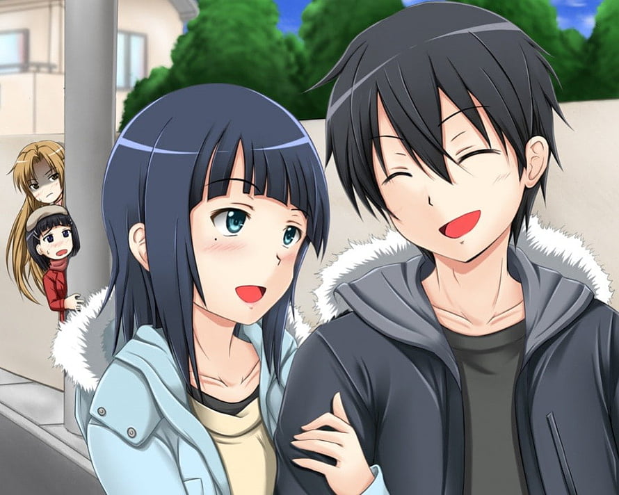 Sword Art Online Anime Couple Walking Together in Winter Coats HD wallpaper