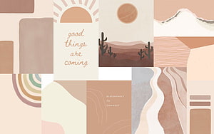 Soft Brown Aesthetic Collage with Desert Cacti and Minimalist Typography HD wallpaper