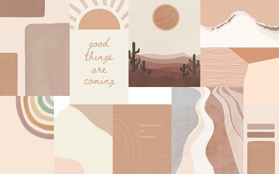 Soft Brown Aesthetic Collage with Desert Cacti and Minimalist Typography HD wallpaper