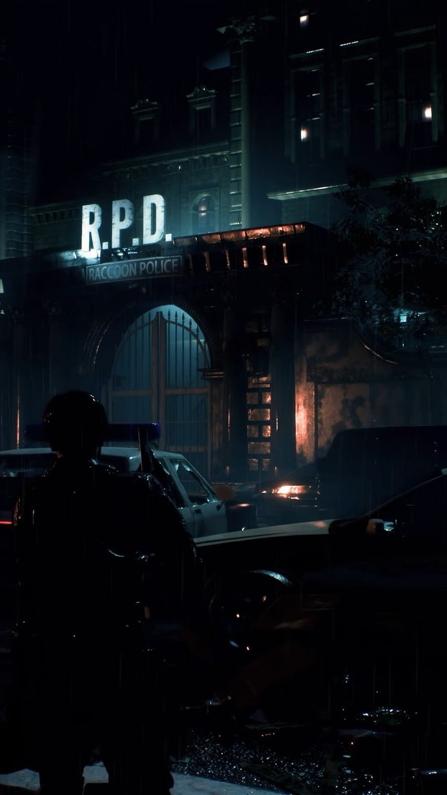 Resident Evil Raccoon City Police Department at Night in the Rain HD phone wallpaper