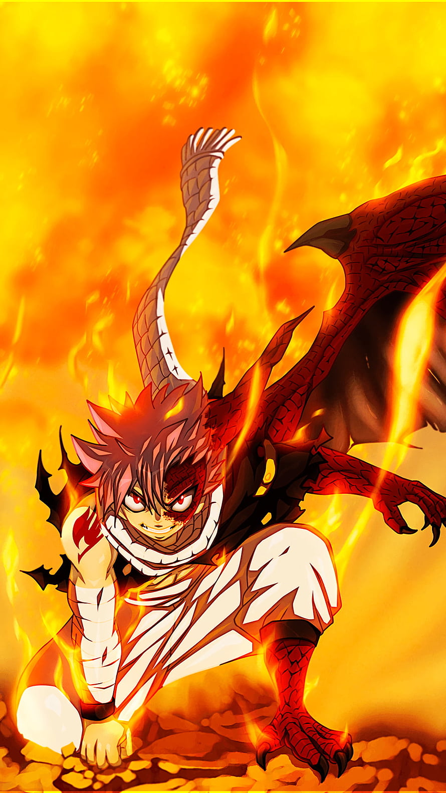 Natsu Dragneel Dragon Slayer Mode in Fiery Blaze from Fairy Tail Anime HD phone wallpaper