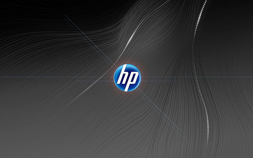 HP Logo on Dark Abstract Flowing Lines Background HD wallpaper