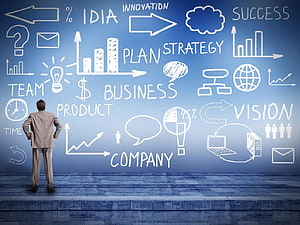 Business Strategy and Innovation Concept with Man Analyzing Growth Charts and Planning Diagrams, Services, Business Success HD wallpaper