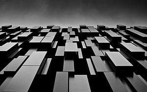 Monochromatic Abstract Architecture With Floating Geometric Blocks HD wallpaper