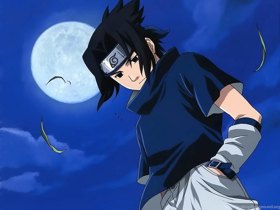 Sasuke Uchiha from Naruto Standing Under a Full Moon in a Deep Blue Night Sky HD wallpaper