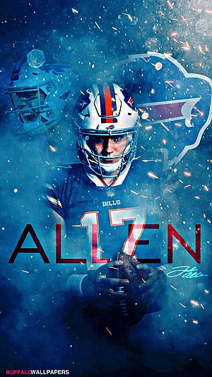 Josh Allen Buffalo Bills Quarterback in Helmet Holding Football with Sparks HD phone wallpaper