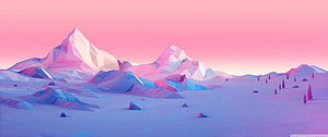 Low Poly Mountain Landscape in Pastel Pink and Purple Hues HD wallpaper