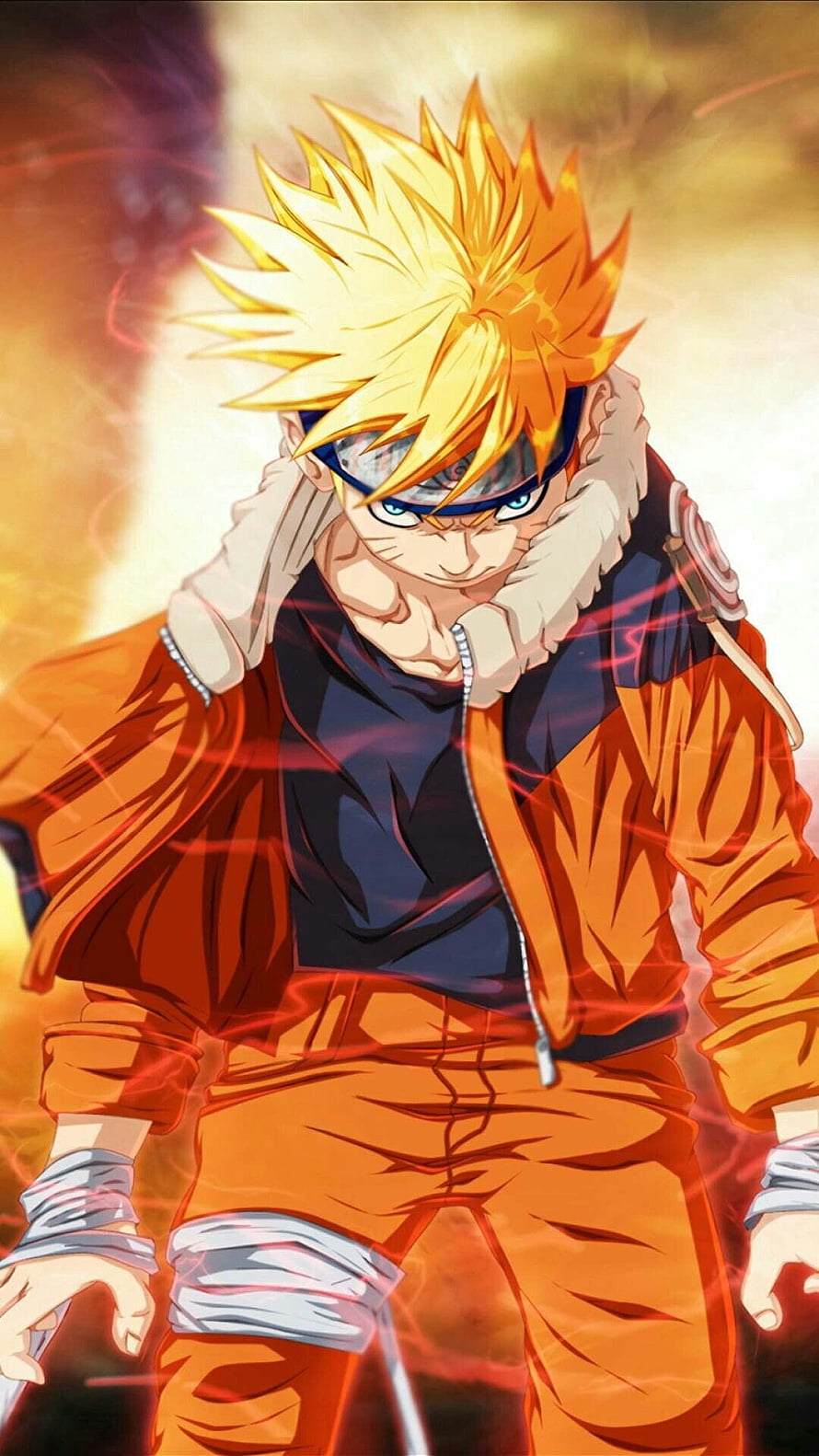 Naruto Uzumaki in Sage Mode with Golden Aura and Red Chakra Flare HD phone wallpaper
