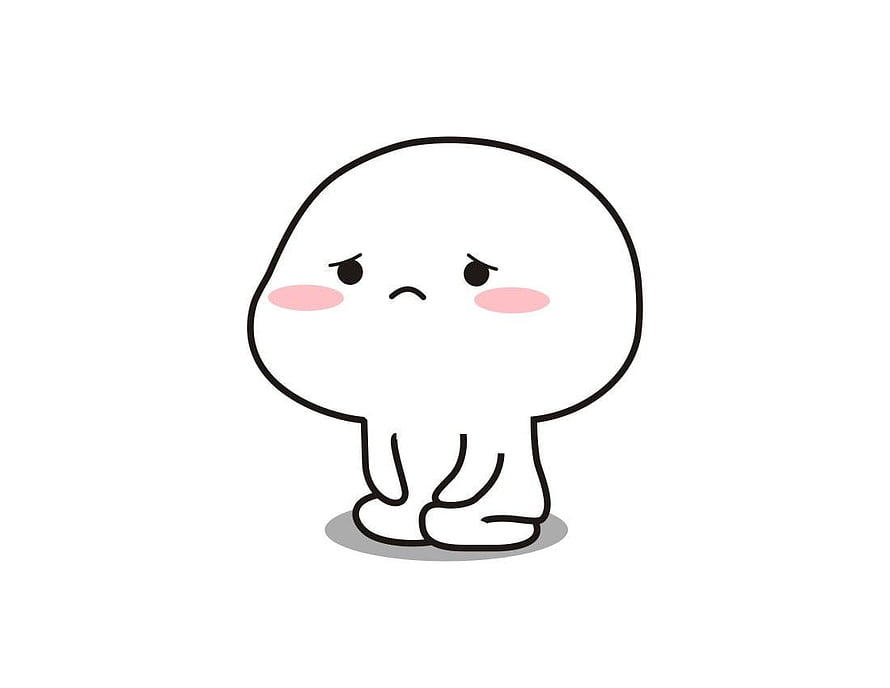 Sad White Blob Character with Blush and Frown in Minimalist Cartoon Style HD wallpaper