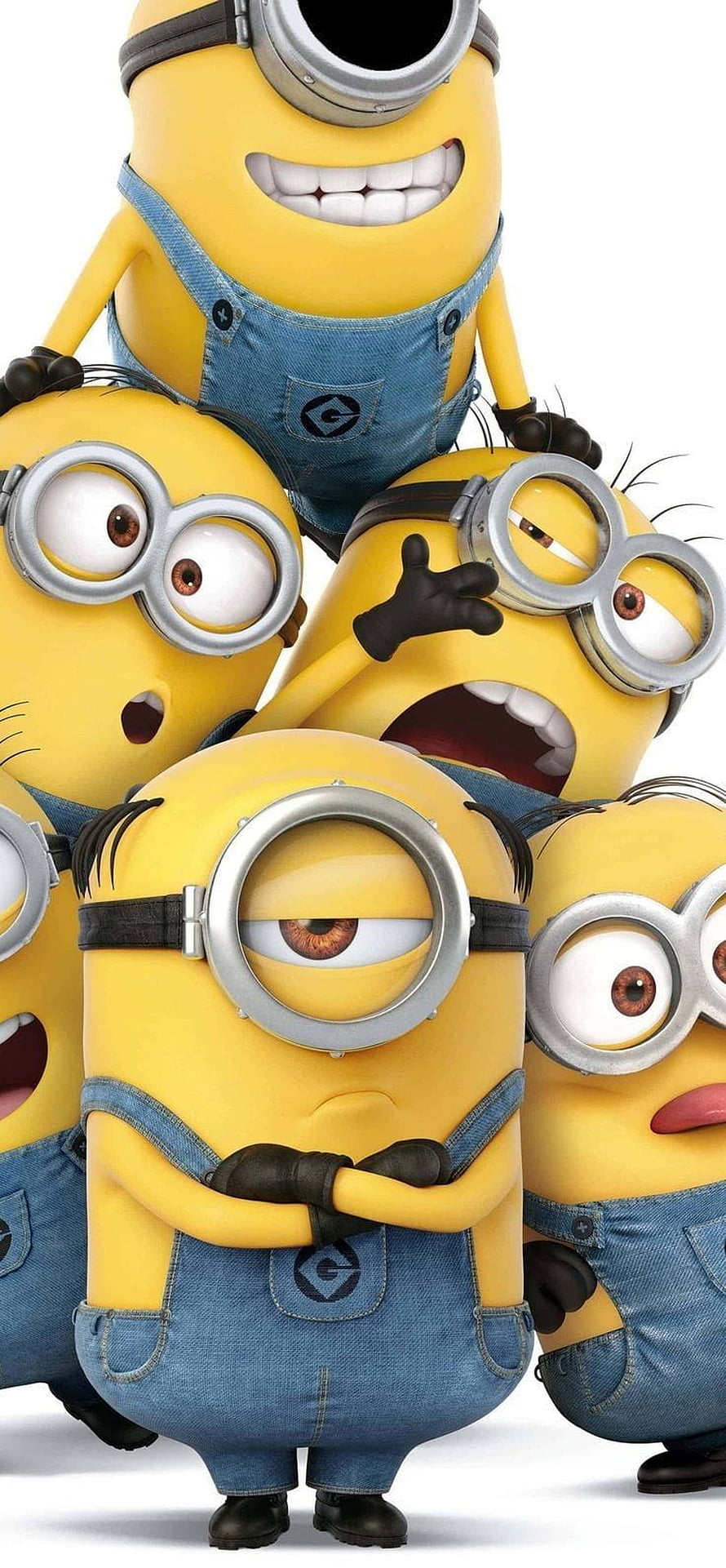 Minions Group Portrait in Denim Overalls and Goggles HD phone wallpaper