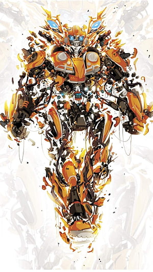 Bumblebee Transformers Concept Art with Dynamic Orange and Yellow Mechanical Design HD phone wallpaper