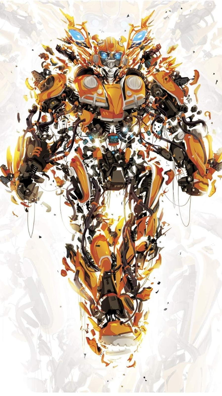 Bumblebee Transformers Concept Art with Dynamic Orange and Yellow Mechanical Design HD phone wallpaper