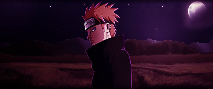 Pain Yahiko from Naruto standing in a moonlit field at night HD wallpaper