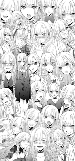 Marin Kitagawa Black and White Manga Panel Featuring Multiple Expressions and Poses HD phone wallpaper