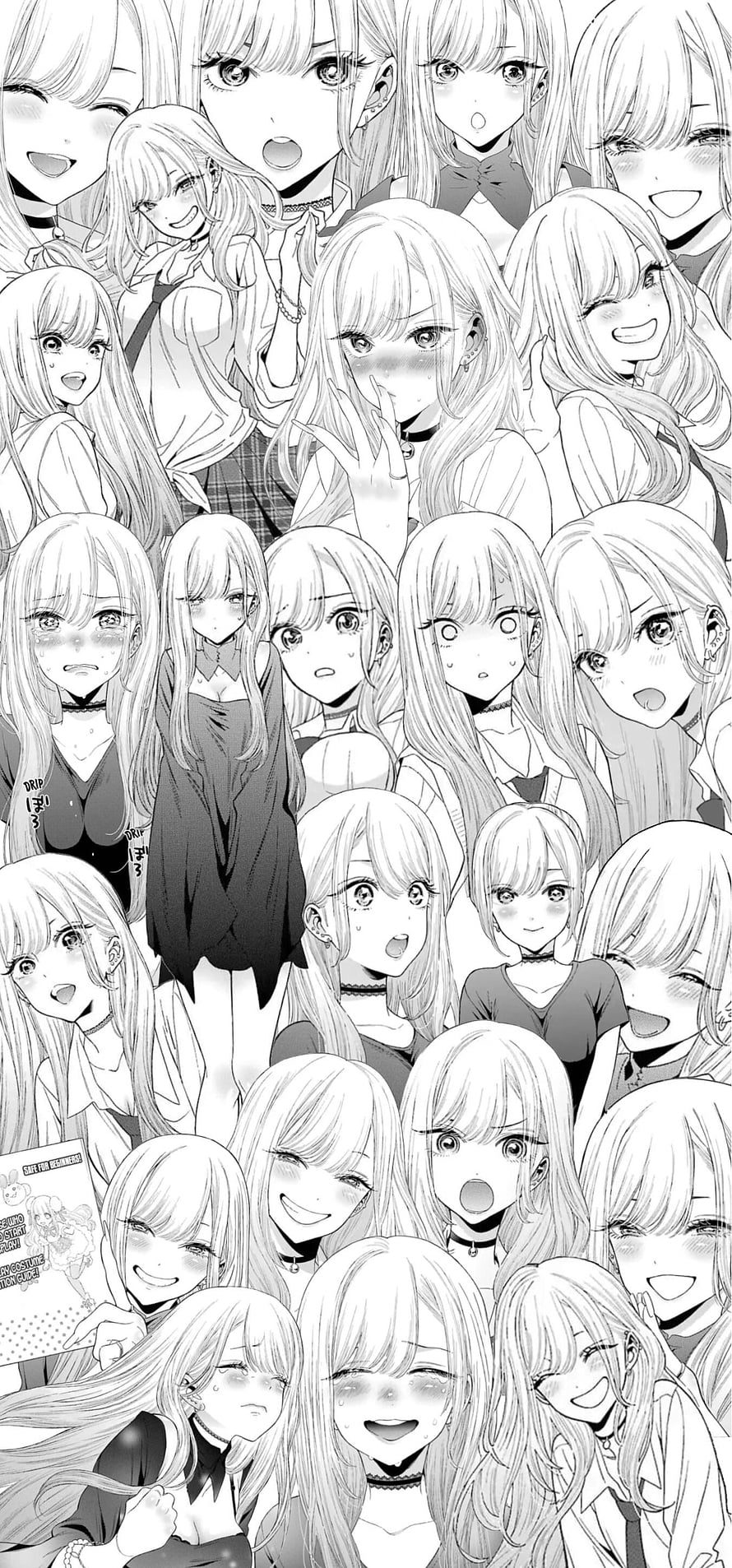 Marin Kitagawa Black and White Manga Panel Featuring Multiple Expressions and Poses HD phone wallpaper