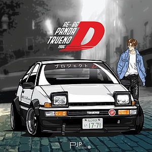 Initial D AE86 Trueno Anime Illustration with Takumi Fujiwara HD phone wallpaper