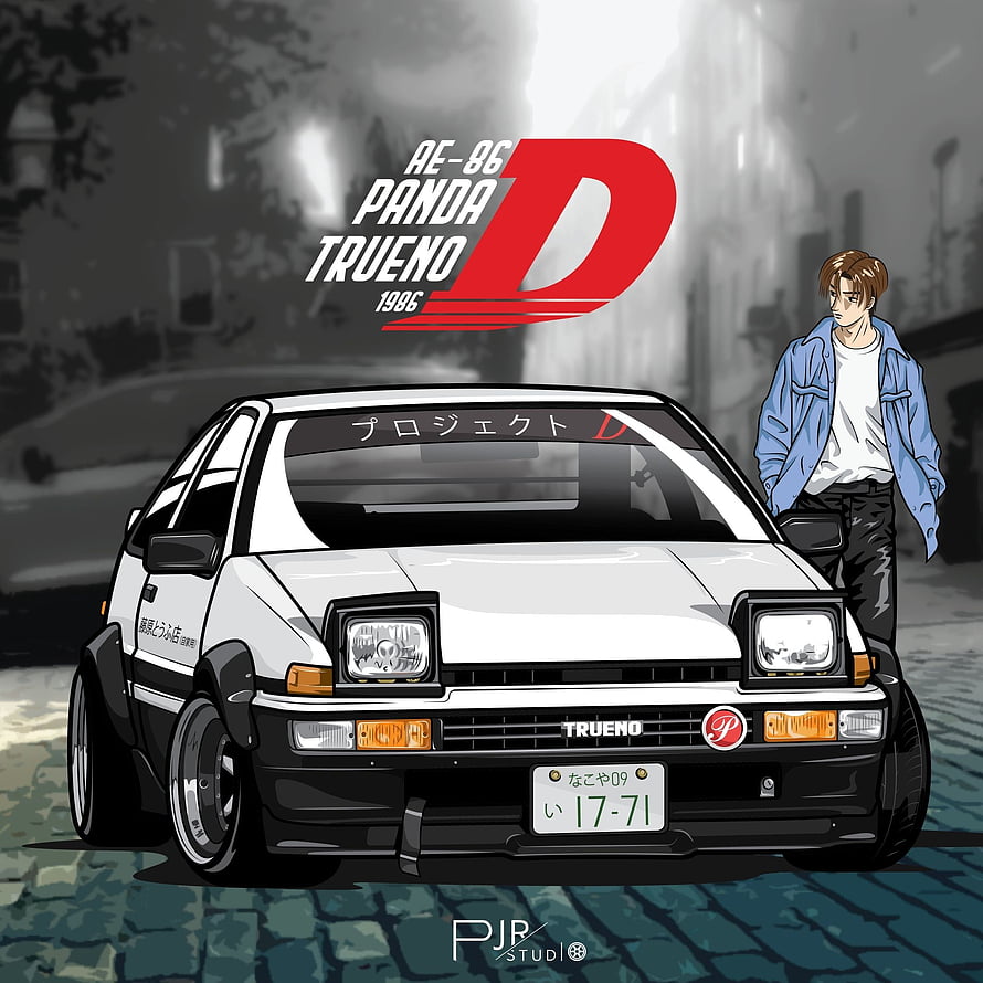 Initial D AE86 Trueno Anime Illustration with Takumi Fujiwara HD phone wallpaper