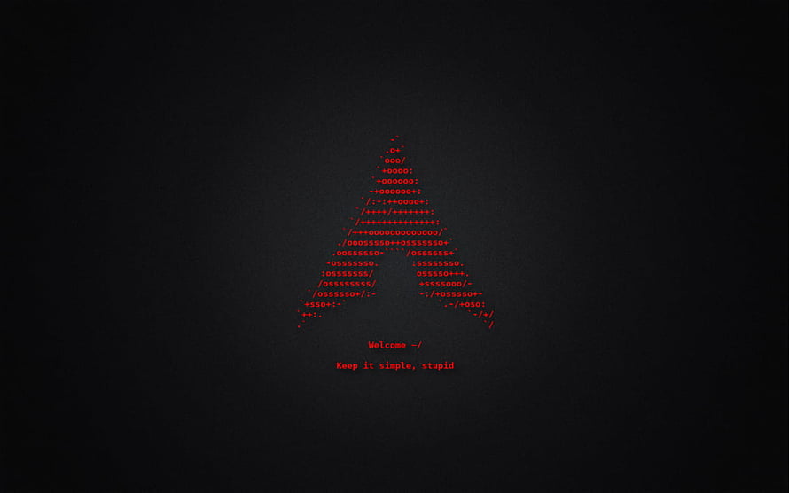 Black Arch Linux Terminal Boot Screen with ASCII Triangle and Red Text on Dark Background HD wallpaper