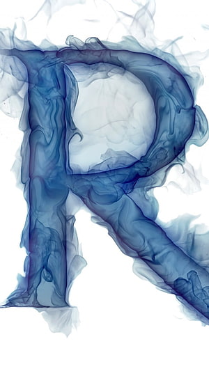 Elegant Blue Ink Letter R Swirling in Water on White Background HD phone wallpaper