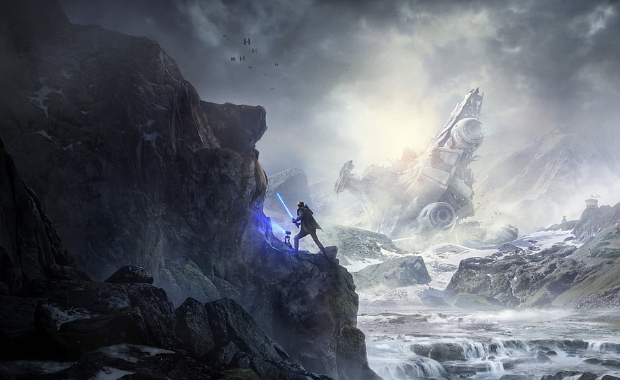 Star Wars Jedi Fallen Order Concept Art Featuring Cal Kestis on a Rocky Cliff HD wallpaper