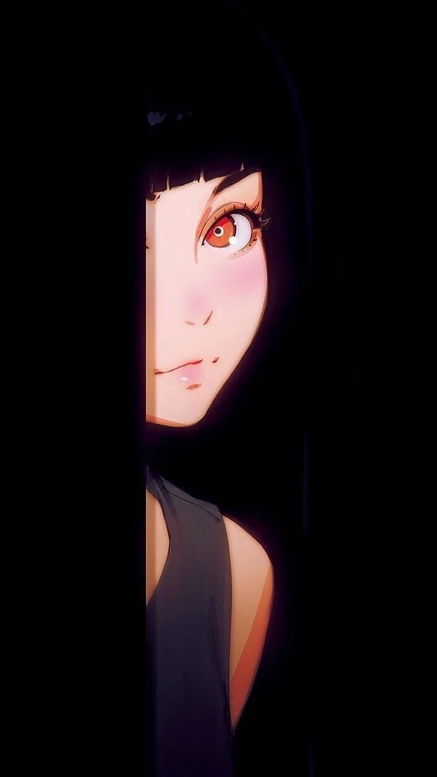 Anime Girl With Red Eyes Peeking From Darkness HD phone wallpaper
