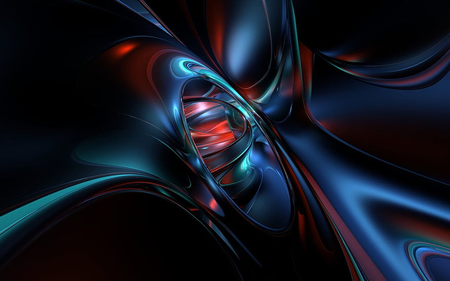 Abstract Liquid Metal Flow with Neon Cyan and Crimson Accents on Dark Background HD wallpaper