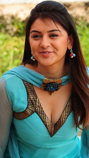 Hansika Motwani in a Turquoise Anarkali Suit with Gold Embroidery and Floral Brooch HD phone wallpaper