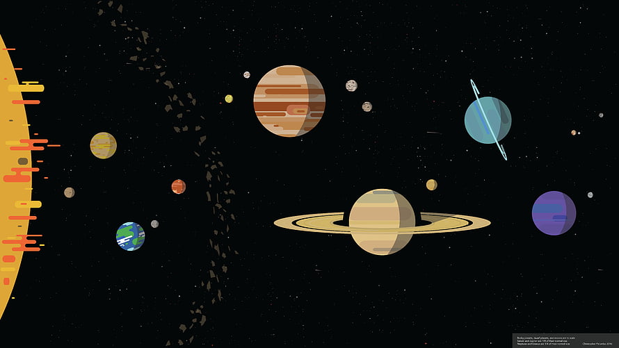Kurzgesagt Style Solar System Illustration Featuring All Planets and the Sun in Flat Vector Design HD wallpaper
